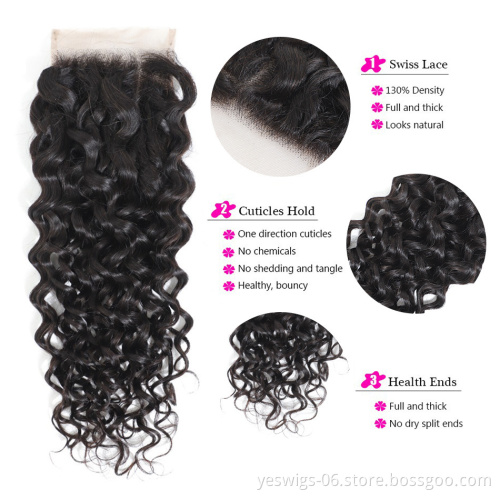 Water Wave 4x4 Lace Closure Brazilian Human Hair Extensions Virgin Cuticle Aligned Hair